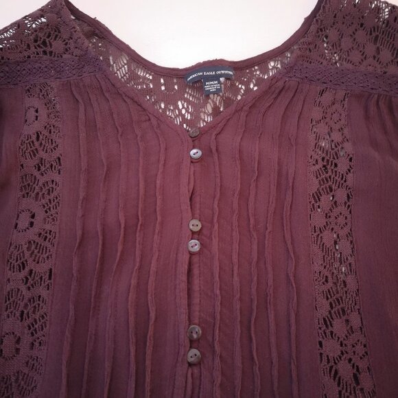 American Eagle Outfitters Ladies Burgundy Long Sleeves Blouse - Picture 4 of 14